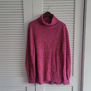 Cozy Pink Turtleneck Sweater with Ribbed Pattern
